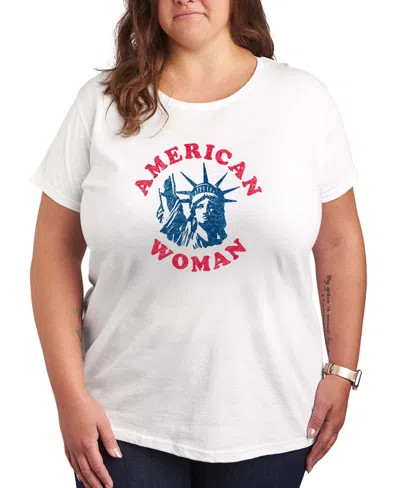Hybrid Apparel Plus Size Instant Message American Woman Statue Of Liberty Graphic Crewneck T-shirt In White