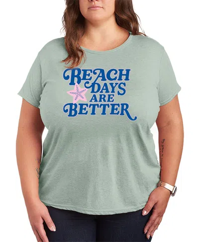 Hybrid Apparel Plus Size Instant Message Beach Days Are Better Short-sleeve Graphic T-shirt In Green