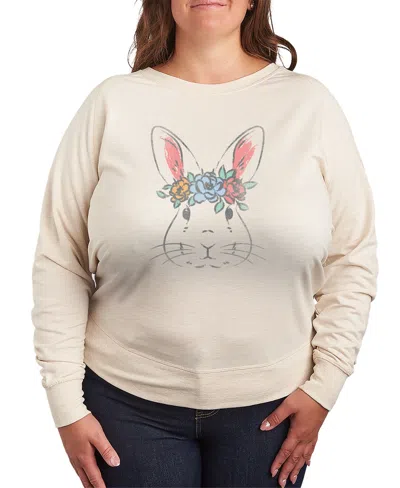 Hybrid Apparel Plus Size Instant Message Bunny Face Vintage Faded French Terry Long-sleeve T-shirt In Brown