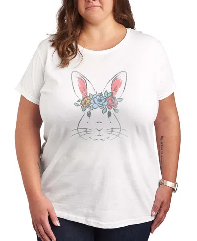 Hybrid Apparel Plus Size Instant Message Bunny Face Vintage Faded Short-sleeve Graphic T-shirt In White