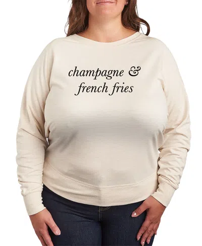 Hybrid Apparel Plus Size Instant Message Champagne And French Fries French Terry Long-sleeve T-shirt In Brown