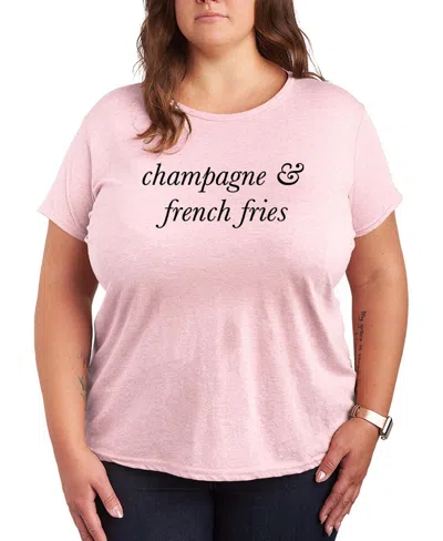 Hybrid Apparel Plus Size Instant Message Champagne And French Fries Short-sleeve Graphic T-shirt In Pink