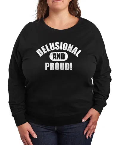 Hybrid Apparel Plus Size Instant Message Delusional And Proud French Terry Long-sleeve T-shirt In Black