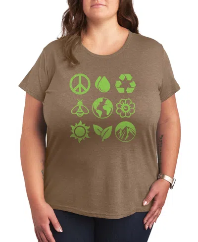 Hybrid Apparel Plus Size Instant Message Earth Day Grid Short-sleeve Graphic T-shirt In Brown