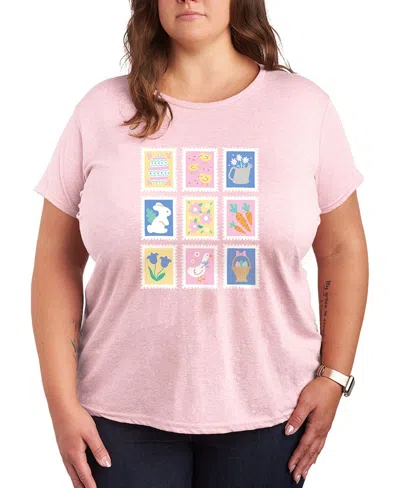 Hybrid Apparel Plus Size Instant Message Easter Stamps Short Sleeve Graphic T-shirt In Pink