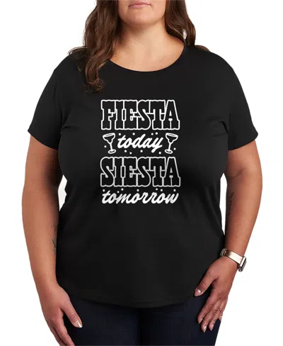 Hybrid Apparel Plus Size Instant Message Fiesta Today Siesta Tomorrow Short-sleeve Graphic T-shirt In Black