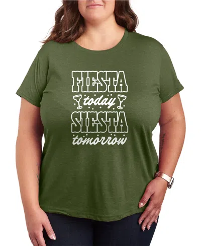 Hybrid Apparel Plus Size Instant Message Fiesta Today Siesta Tomorrow Short-sleeve Graphic T-shirt In Green