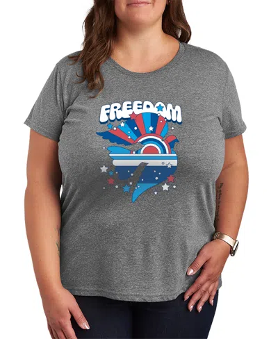 Hybrid Apparel Plus Size Instant Message Freedom Dove Short-sleeve Graphic T-shirt In Gray