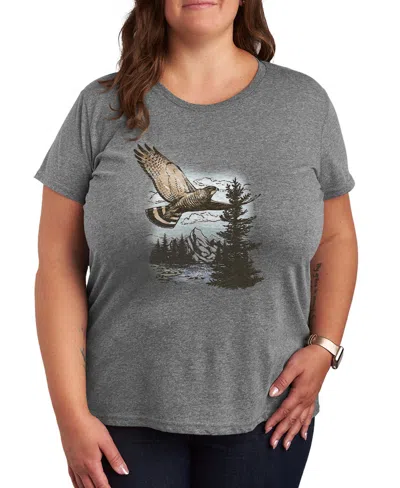 Hybrid Apparel Plus Size Instant Message Hawk Nature Scene Short-sleeve Graphic T-shirt In Gray