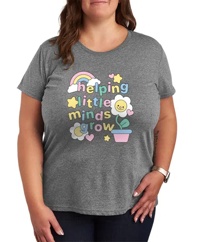 Hybrid Apparel Plus Size Instant Message Helping Little Minds Grow Graphic T-shirt In Gray