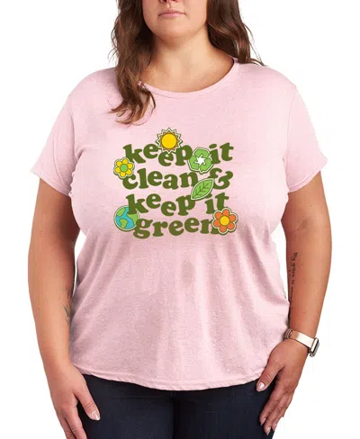 Hybrid Apparel Plus Size Instant Message Keep Clean Keep Green Short-sleeve Graphic T-shirt In Pink