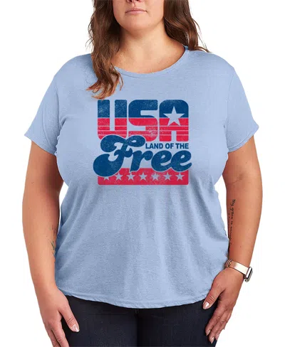 Hybrid Apparel Plus Size Instant Message Land Of The Free Short-sleeve Graphic T-shirt In Blue