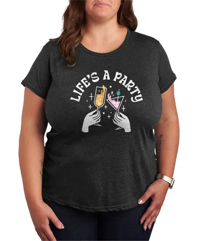 Hybrid Apparel Plus Size Instant Message Lifes Party Short-sleeve Graphic T-shirt In Black