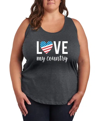 Hybrid Apparel Plus Size Instant Message Love My Country Racerback Graphic Tank Top In Gray