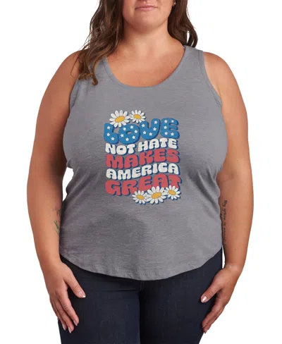 Hybrid Apparel Plus Size Instant Message Love Not Hate Makes America Great Racerback Graphic Tank Top In Gray