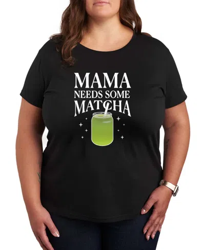 Hybrid Apparel Plus Size Instant Message Mama Needs Matcha Short-sleeve Graphic T-shirt In Black