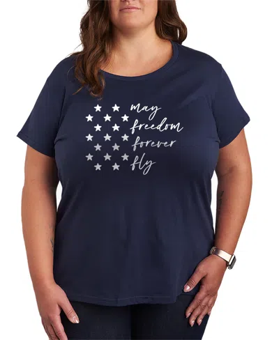Hybrid Apparel Plus Size Instant Message May Freedom Fly Forever Short-sleeve Graphic T-shirt In Blue