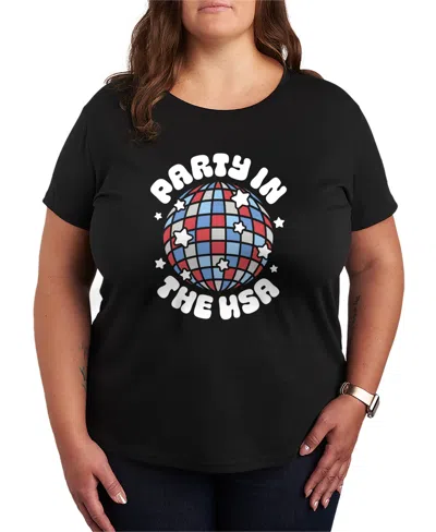 Hybrid Apparel Plus Size Instant Message Party In The Usa Disco Ball Short-sleeve Graphic T-shirt In Black