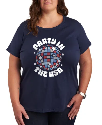 Hybrid Apparel Plus Size Instant Message Party In The Usa Disco Ball Short-sleeve Graphic T-shirt In Blue