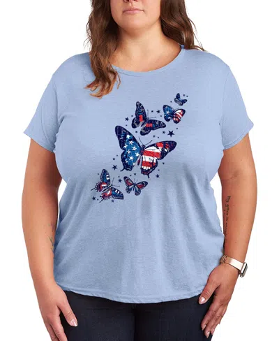 Hybrid Apparel Plus Size Instant Message Patriotic Butterflies Crewneck Graphic T-shirt In Multi