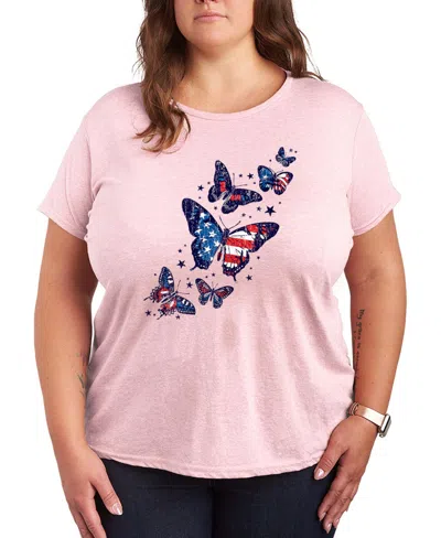 Hybrid Apparel Plus Size Instant Message Patriotic Butterflies Crewneck Graphic T-shirt In Multi