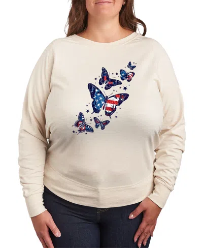 Hybrid Apparel Plus Size Instant Message Patriotic Butterflies Crewneck Pull-on T-shirt In Neutral