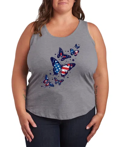 Hybrid Apparel Plus Size Instant Message Patriotic Butterflies Racerback Graphic Crewneck Tank In Gray