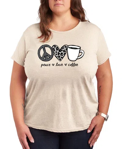 Hybrid Apparel Plus Size Instant Message Peace Love Coffee Snow Leopard Short-sleeve Graphic T-shirt In Neutral