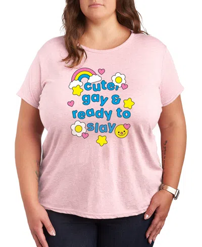 Hybrid Apparel Plus Size Instant Message Pride Cute Gay Ready Slay Short-sleeve Graphic T-shirt In Pink