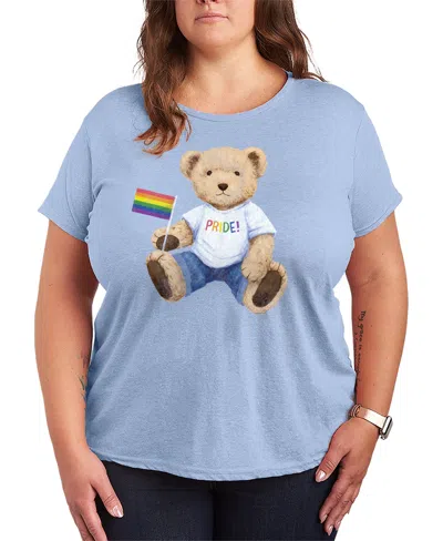 Hybrid Apparel Plus Size Instant Message Pride Teddy Bear Short-sleeve Graphic T-shirt In Blue