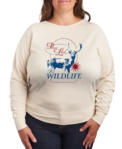 Hybrid Apparel Plus Size Instant Message Protect Local Wildlife French Terry Pullover T-shirt In Brown