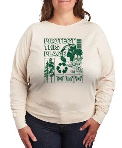 Hybrid Apparel Plus Size Instant Message Protect This Place French Terry Long-sleeve T-shirt In Brown