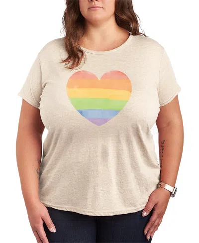 Hybrid Apparel Plus Size Instant Message Rainbow Heart Vintage Faded Short-sleeve Graphic T-shirt In Neutral