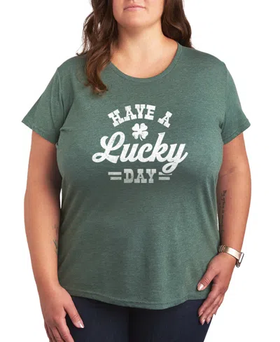 Hybrid Apparel Plus Size Instant Message St. Patrick's Day Have A Lucky Day Graphic Crewneck T-shirt In Green