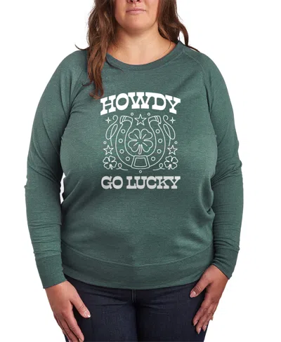 Hybrid Apparel Plus Size Instant Message St. Patrick's Day Howdy Go Lucky French Terry Graphic Crewneck T-shirt In Green
