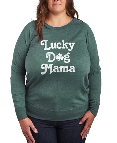 Hybrid Apparel Plus Size Instant Message St. Patrick's Day Lucky Dog Mama French Terry Graphic Crewneck T-shirt In Green