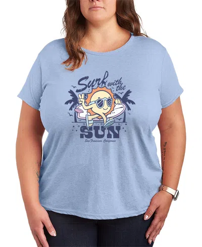 Hybrid Apparel Plus Size Instant Message Surf With The Sun Short-sleeve Graphic T-shirt In Blue