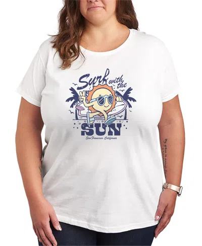 Hybrid Apparel Plus Size Instant Message Surf With The Sun Short-sleeve Graphic T-shirt In White
