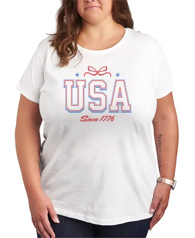 Hybrid Apparel Plus Size Instant Message Usa Bow Short-sleeve Graphic T-shirt In White
