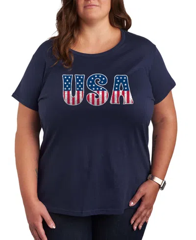 Hybrid Apparel Plus Size Instant Message Usa Flag Fill Graphic Crewneck T-shirt In Blue