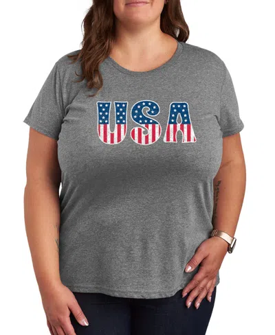 Hybrid Apparel Plus Size Instant Message Usa Flag Fill Graphic Crewneck T-shirt In Gray