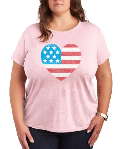 Hybrid Apparel Plus Size Instant Message Usa Flag Heart Graphic Crewneck T-shirt In Pink