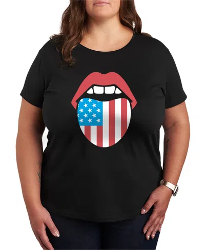 Hybrid Apparel Plus Size Instant Message Usa Flag Tongue Short-sleeve Graphic T-shirt In Black