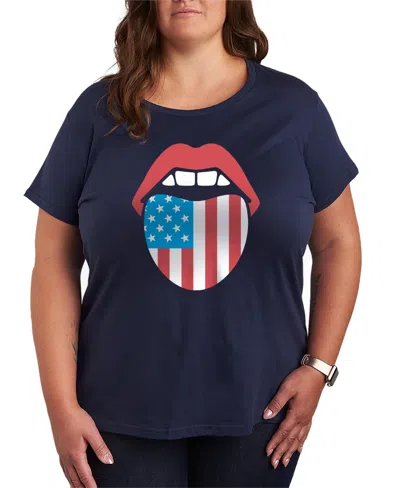 Hybrid Apparel Plus Size Instant Message Usa Flag Tongue Short-sleeve Graphic T-shirt In Blue