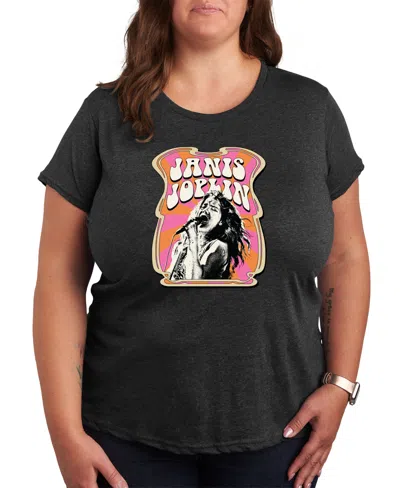 Hybrid Apparel Plus Size Janis Joplin Graphic Pullover T-shirt In Gray