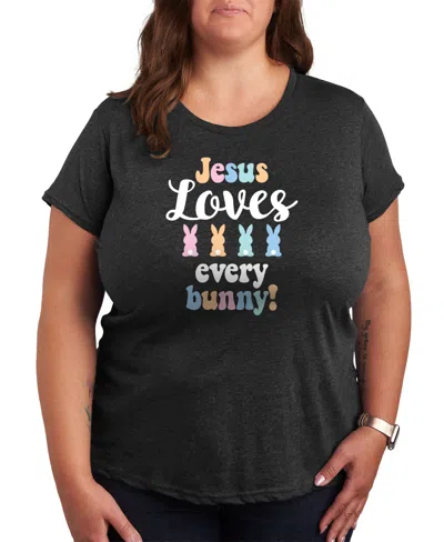Hybrid Apparel Plus Size Jesus Loves Every Bunny Easter Graphic Crew Neck T-shirt In Gray