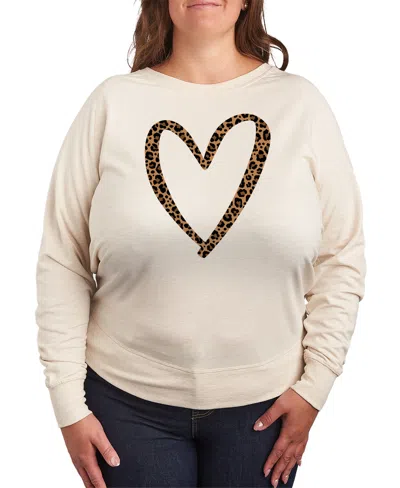 Hybrid Apparel Plus Size Leopard Heart Graphic Pullover T-shirt In Beige,khaki