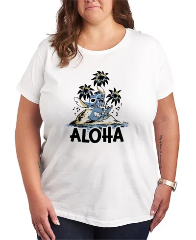 Hybrid Apparel Plus Size Lilo Stitch Aloha Island Short-sleeve Graphic T-shirt In White