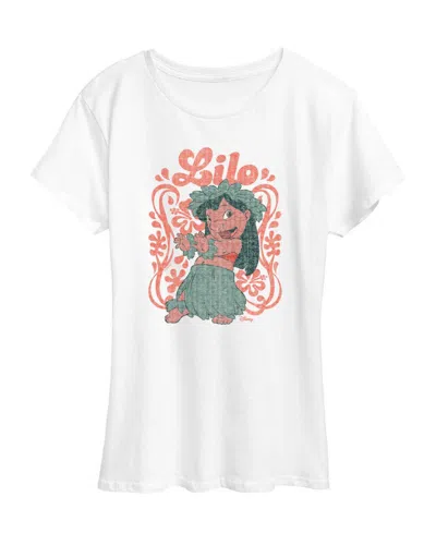 Hybrid Apparel Plus Size Lilo Stitch Lilo Floral Frame Graphic T-shirt In White
