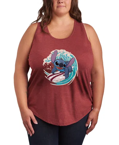 Hybrid Apparel Plus Size Lilo Stitch Surf Racerback Graphic Tank Top In Brown